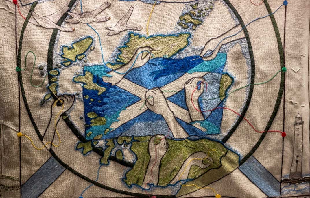 Tapestry of Scotland which contained over 300 miles of Appletons crewel wool and has gone on display in Galashiels.